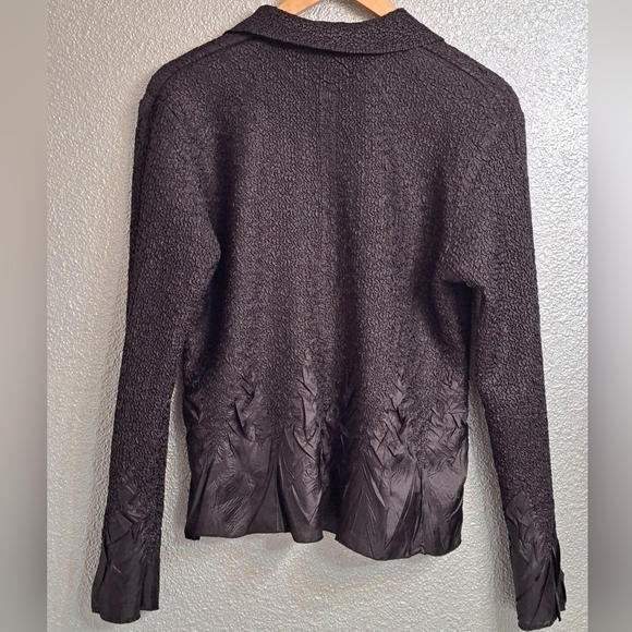 Black Crepe Mixed Media Button Up Blouse - Picture 7 of 7